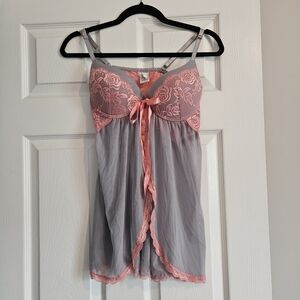 Jessica Simpson Pink and Gray Chemise with Lace and Bow